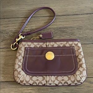 Coach Brown Signature and Purple Leather Wristlet